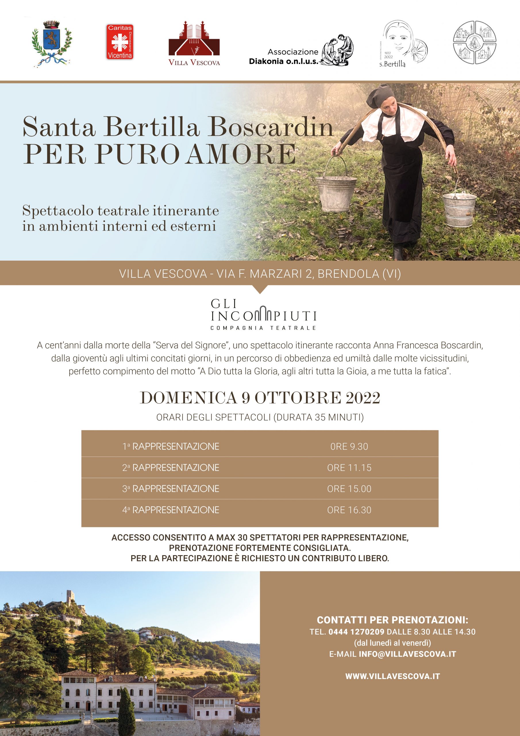 Villa Vescova diventa teatro per raccontare la vita di santa Bertilla Boscardin